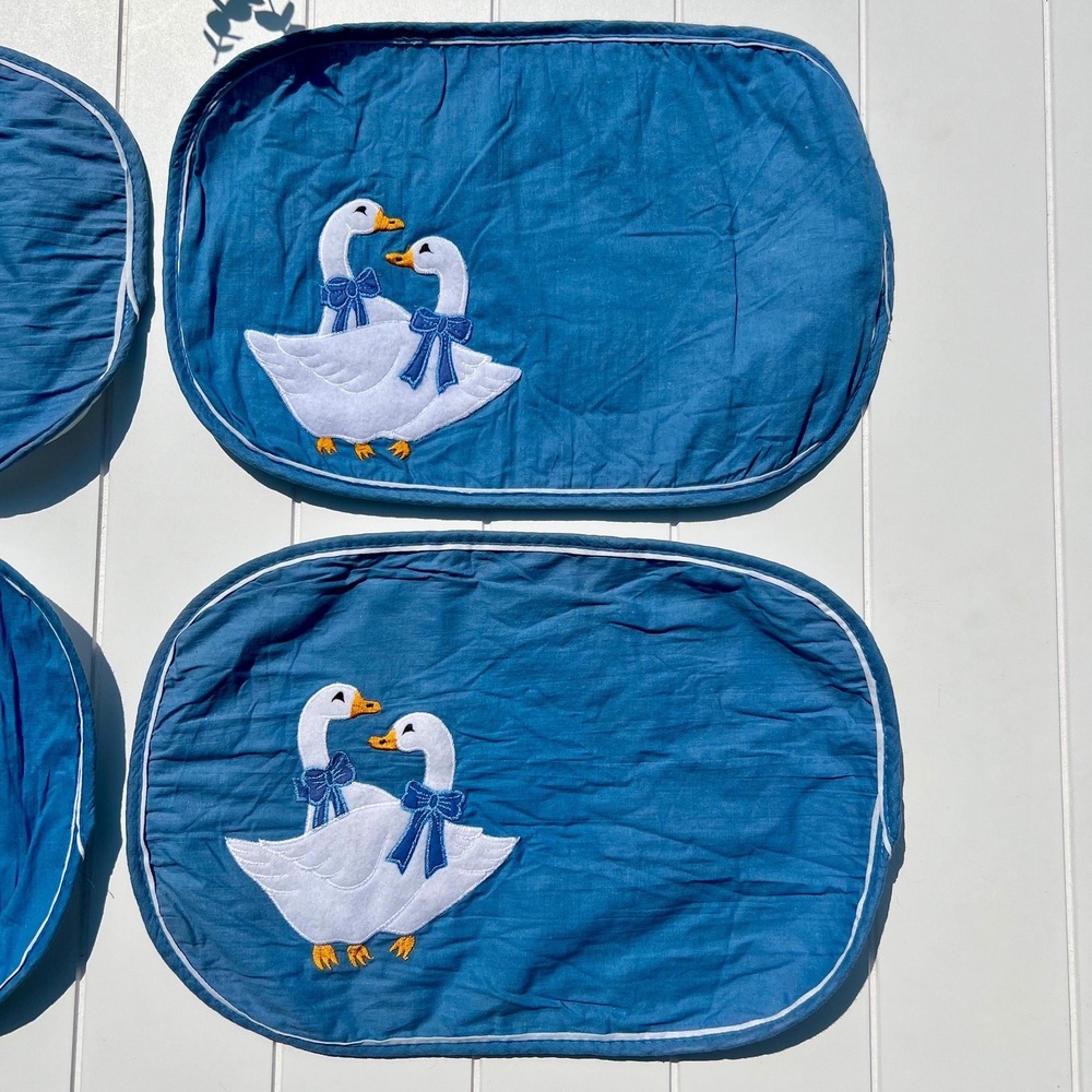 Vintage Handmade Geese with Bows Blue Placemats | Set of 4 - Picture 4 of 7